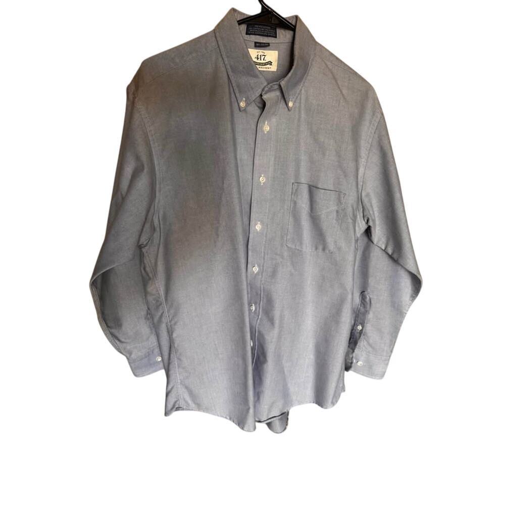 Van Heusen 417 Men’s Button Down Oxford Shirt Blue 16.5 / 32–33 Long Sleeve L